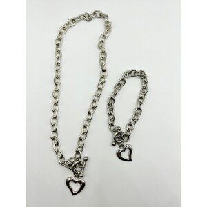 Floating Open Heart Chain Link Toggle Bracelet / Necklace Set